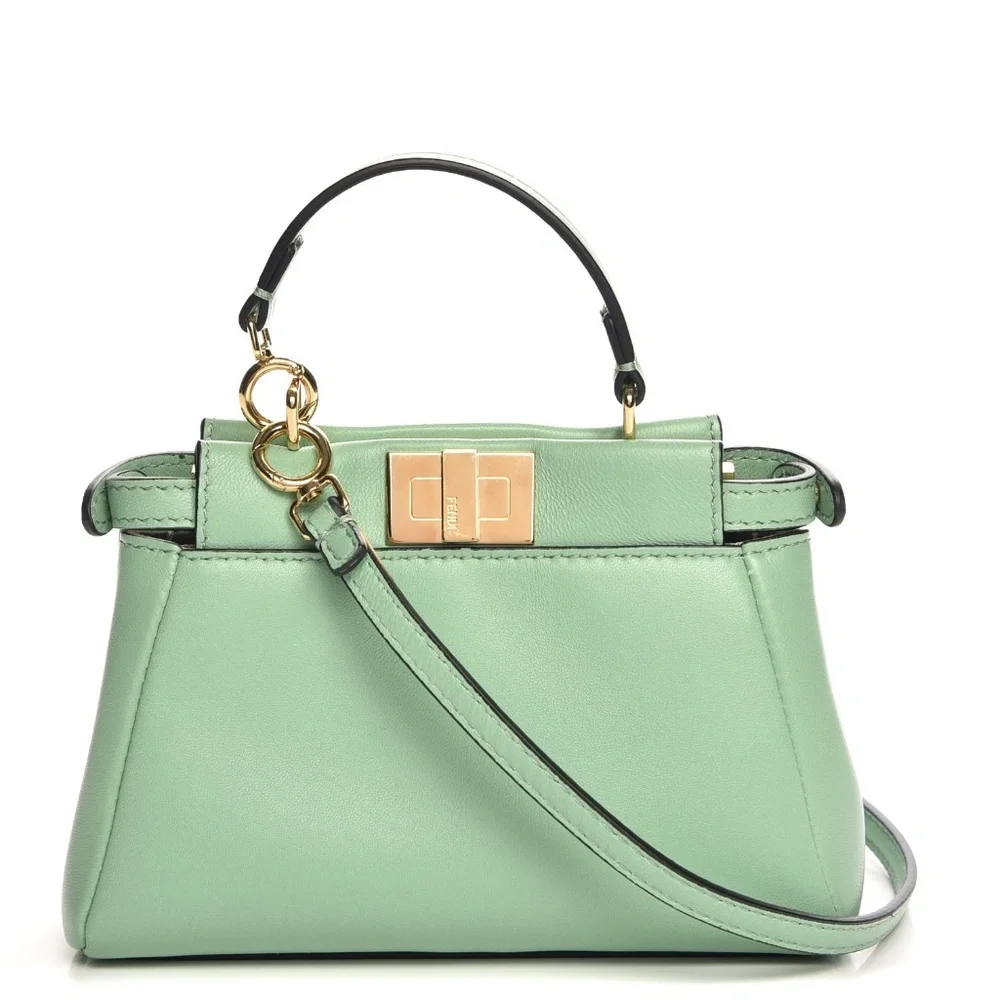 FENDI Shiny Nappa Micro Peekaboo Iconic Satchel Verde Acqua - Picture 1 of 4